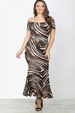 Womens Plus Size Animal Print Cold Shoulder Maxi Dress 1X Bodycon Mermaid