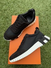 HERMES BOUNCING BLACK MESH/ SUEDE WHITE SOLE TRAINERS FASHION SNEAKERS 38