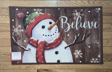Christmas Doormat 17  x 27  Slip Resistant Snowman Believe Machine Washable