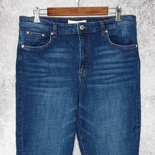 Ella Moss womens high rise straight jeans 14/32 x 25" stretch cropped dark wash