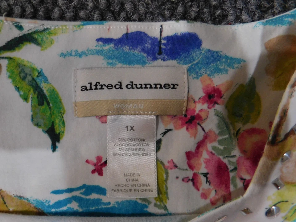 ALfred Dunner Top Mujer 1X Azul Floral Pullover Blusa Elástica 3/4 Foto 4 de 4