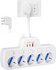 Ciabatta Multipresa Elettrica 5 Posti,Presa Multipla Salvaspazio Con Interruttor