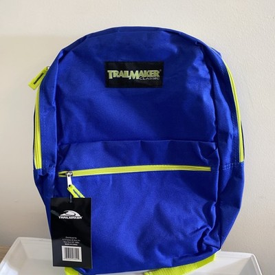 TrailMaker Classic 17'' Book Bag/Backpack Blue Neon Green Zippers New