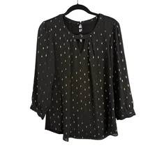 Fortune Ivy Women's Med Whimsigoth Gold Dot 3/4 Sleeve Bouse Glam Occasion 