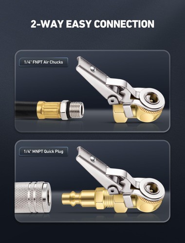 2-Pack Locking Air Chuck 1/4" FNPT Tire Inflator Nozzle Clip-On - Picture 4 of 7