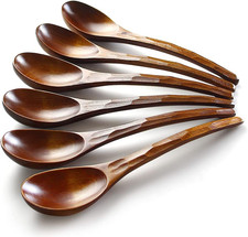 Soup Spoons, Wooden Soup Spoons, 6 Pieces 7.84 Inches Japanese Ramen Spoon round