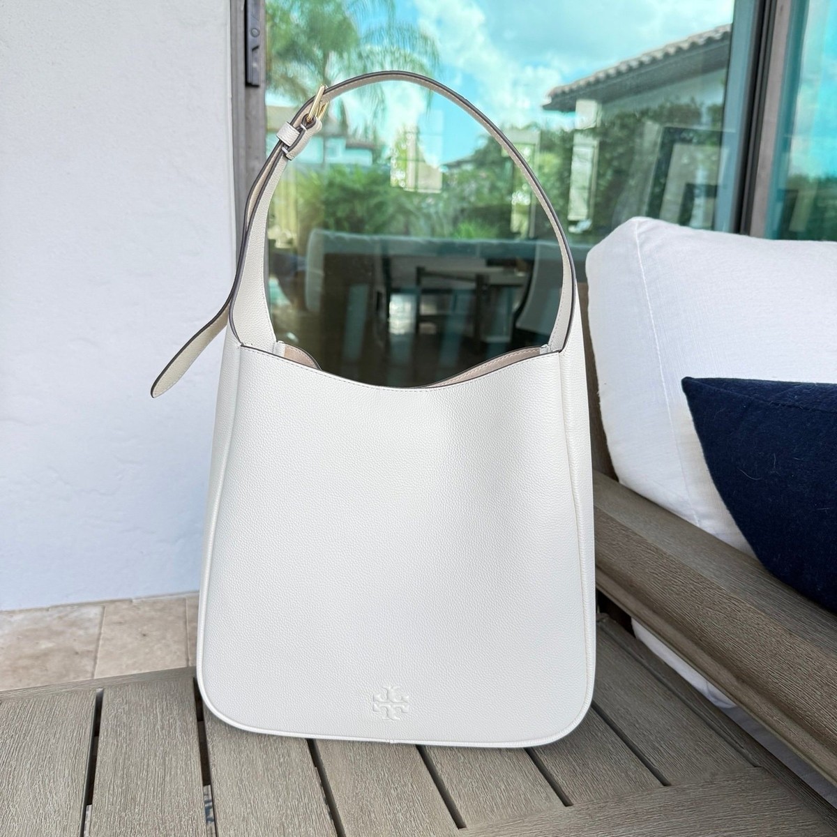 Tory Burch Thea Large Bucket Leather Shoulder Bag 159416 New Ivory