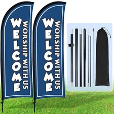 2 Sets Welcome Feather Flag Sign Kit 8 ft Welcome Banners Swooper Flag with F...