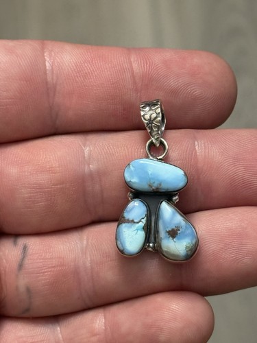 STERLING SILVER NATIVE AMERICAN SW GOLDEN HILLS TURQUOISE CLUSTER PENDANT .925 - Picture 8 of 10