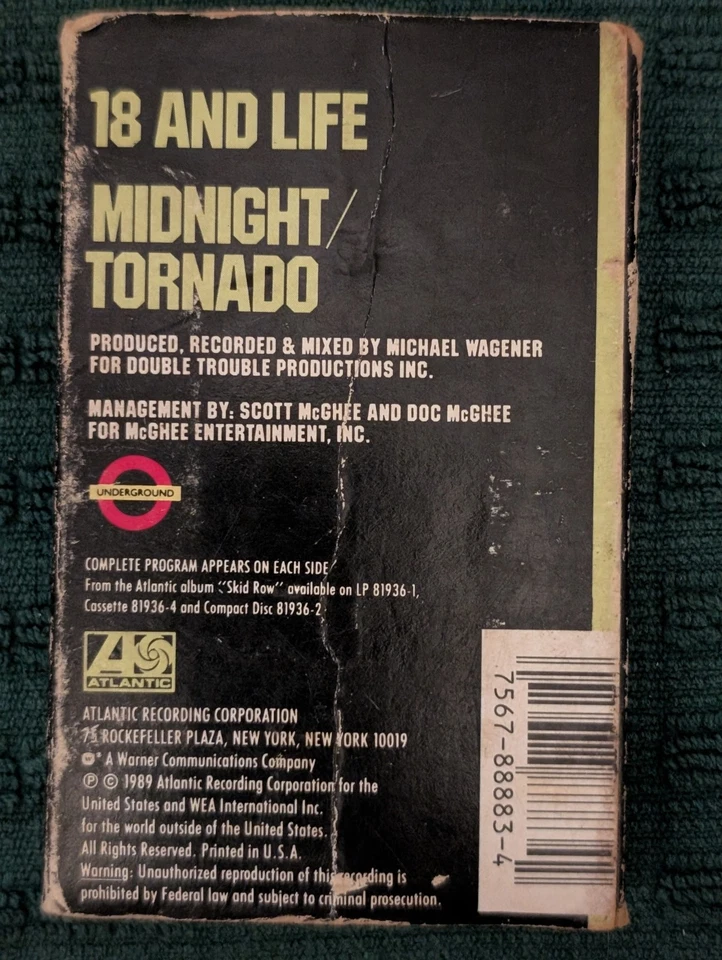 Skid Row 18 And Life/Midnight Tornado Cassette Tape Single 1989 Tested 🎸 🔥ROCK - Image 3 of 3