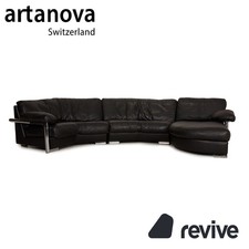 Artanova Medea Leather Corner Sofa Black Sofa Couch