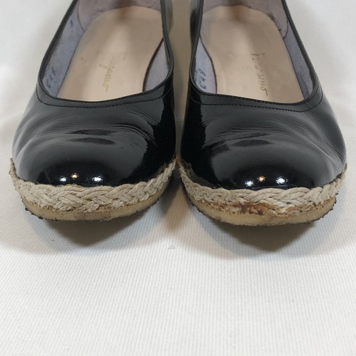 Salvatore Ferragamo Boutique Sz 9.5N Black Patten Leather Espadrille Wedge Heels - Picture 3 of 8