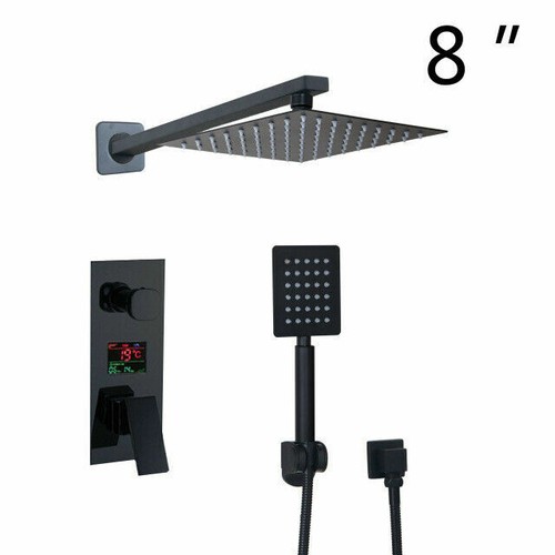 LED Matt Schwarz Wandmontage Duschkopf Mischbatterie Digital Ventil Handbrause Wasserhahn Set - Bild 13 von 19