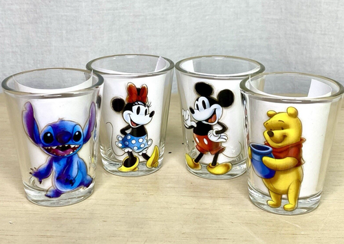Disney Mickey Mouse Glassware Set Shot Glasses Set Of 4 Minnie Stitch Pooh
