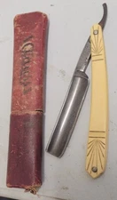 Vintage Clauss Straight Razor w/ Box Fremont Ohio Art Deco Design Handle SHARPE