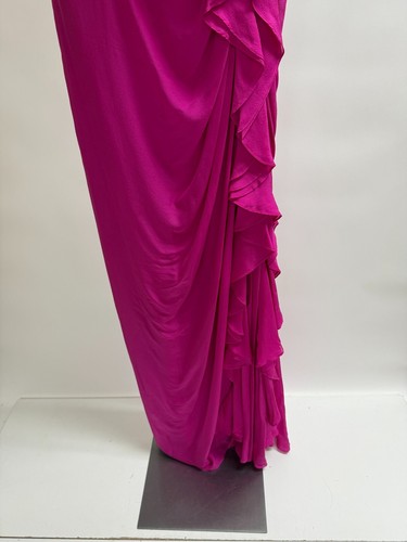 BADGLEY MISCHKA Collection Fuschia Pink Chiffon One Shoulder Gown Size 2 - Picture 3 of 6