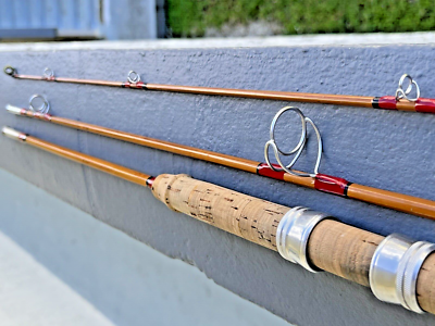 antique wooden fly fishing rods from 1950 Vintage 1950s Arjon 3-Pc 7' Split Cane Rod W/Large Cork Handle Sweden Ex++  Rare