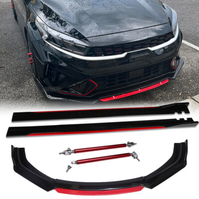 Front Lip Spolier Splitter+86.6'' Side Skirt Extension+Strut Rod For Kia Forte K5