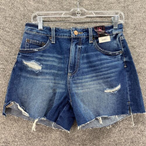 Short NoBo femme 5 bleu denim foncé délavé coupe haute détresse décontracté neuf