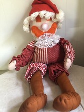 Vintage 29  Stuffed Clown Doll , Orange Red Striped Polka Dot Outfit With Hat