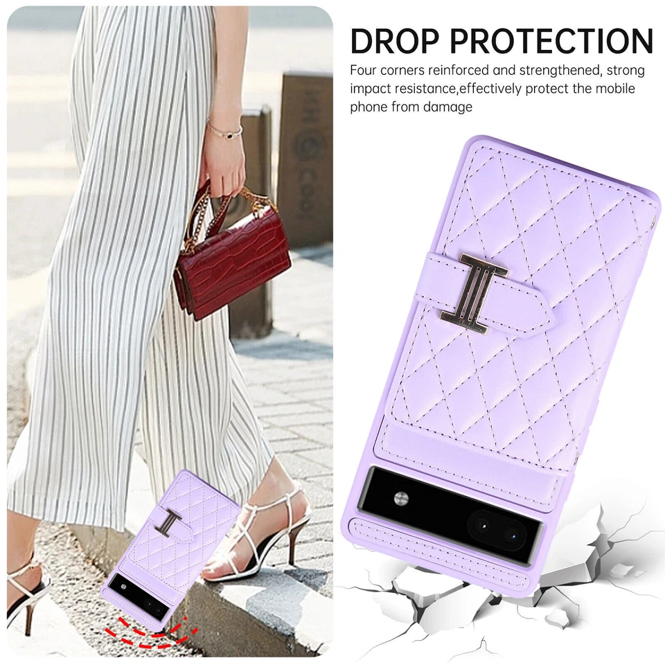 For Google Pixel 7A 7Pro 6A Luxury Wallet Flip Stand Crossbody Strap Purse Case - Image 4 of 4