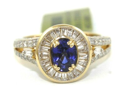 Natural Oval Blue Sapphire & Diamond Halo Solitaire Ring 14k Yellow Gold 1.92Ct