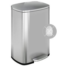 13 Gallon/ 50L Trash Can, Stainless Steel Garbage Can Bathroom Step Waste Bin
