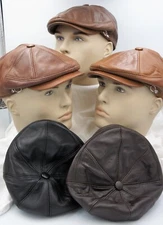 5 Colors REAL LEATHER Men Gatsby Newsboy Ivy Hat Golf Driving Flat Cabbie M-3XL