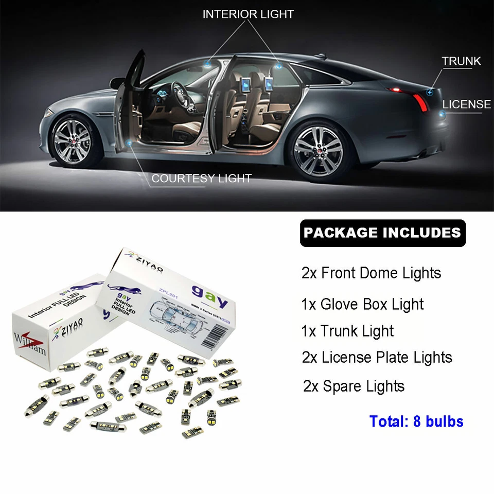 Kit de luz cúpula interna LED branco luxo 8 peças para Chrysler Crossfire 2004-2008 - Imagem 2 de 4