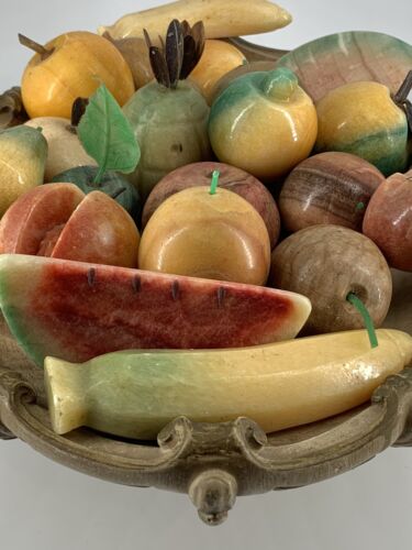 Vintage Alabaster Marble Stone Fruits & Vegetables with Large Bowl, 22 Pieces - Picture 4 of 24