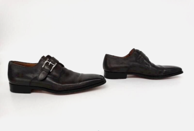 Magnanni Black Leather One Buckle-Strap Loafers Dress Shoes  display picture 2