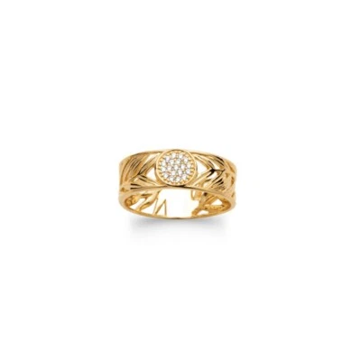 Bague alliance"feuilles laurier sertis zirc"plaqué or 750/000 18 carats garanti - Photo 1/2