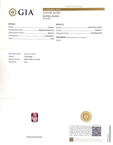 Rosa Saphir Natur Edelstein GIA Zertifiziert Rosa Saphir lose 2,63 Karat - Bild 2 von 4