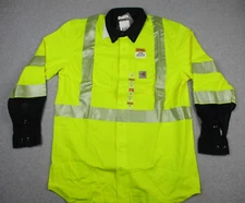 Carhartt FR Flame Resistant Mens M Hi Viz Force Reflective Button Shirt 102843
