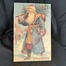 Old World Charm Santa Claus Plaque Glitter Christmas Decor Wood Sign 10 X 16