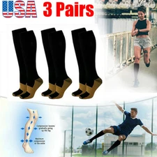 3 Pairs Copper Compression Socks 20-30mmHg Graduated Support Mens Womens S/M-XXL