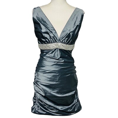 MBN Maria Bianca Nero Women Medium Silver Rhinestone Ruched Cocktail Dress