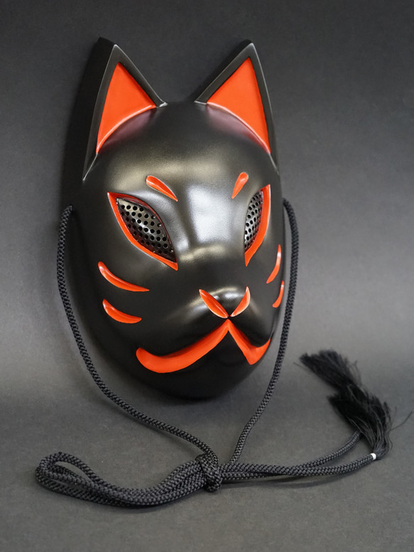 Japanese Fox Kitsune Mask FRP Black x Red Women size Cosplay Japan