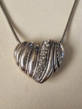BRIGHTON Herald Square Heart Reversible Necklace Silver Crystals FREE HIP