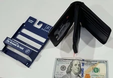 RFID Bifold Wallet GEORGE Men's Genuine Black Leather Zip Around 9 Card Slots 