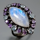 Handmade 8 ct+ Natural Moonstone Ring 925 Sterling Silver Size 8 /R470354