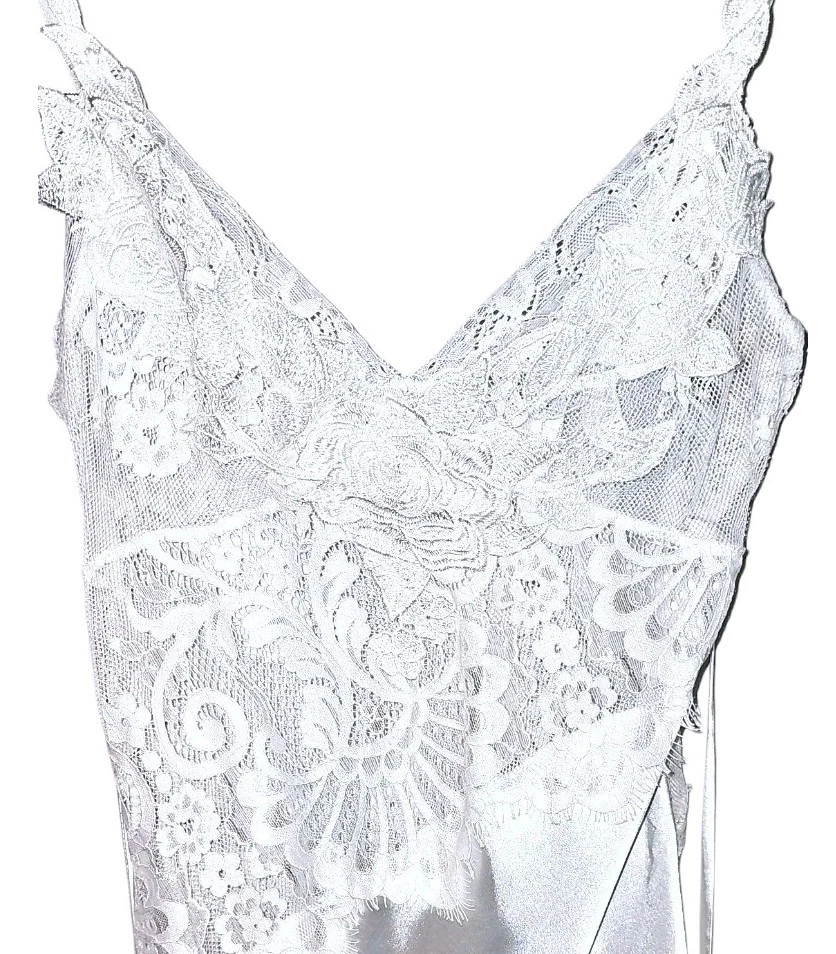 Camisón sin cordones Jonquil Diane Samandi blanco satinado encaje lencería nupcial transparente XS Foto 4 de 4