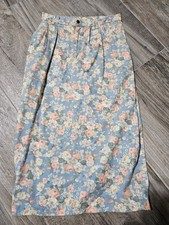Vivaldi Jeanswear Skirt Size 12 Floral Denim Long Vintage 100 Cotton Pockets