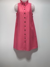 Boho Chic Button Back Pink Sheath Sleeveless Dress Ruffled Collar Women’s S