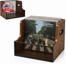 Wooden Vinyl Record Storage with Dividers, 60 LPs Record Holder, Album Display