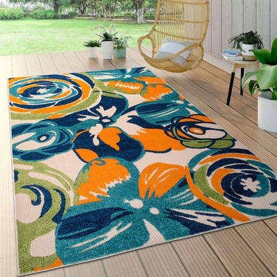 Rugshop Outdoor Rug Modern Floral Indoor/Outdoor Carpet Washable Rugs Patio Rugs