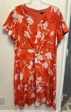 Lane Bryant Tie Front Midi Dress Women Sz 26 Floral Stretch Career Office Orange