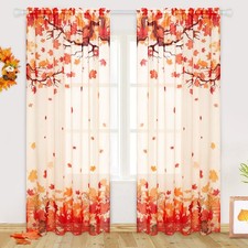 Thanksgiving Fall Sheer Curtains for Living Room 84 Inch Length, Falling Mapl...