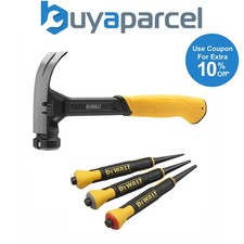 Dewalt DWHT51009-0 Claw Hammer 567g 20oz and 3 Piece Nail Punch Set DWHT0-58018