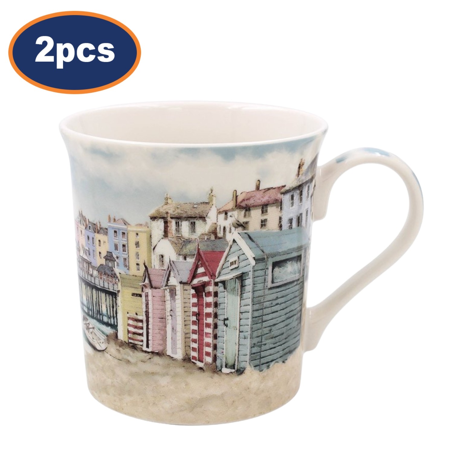 Ceramic Mug 2pcs 350ml Sandy Bay Beach Ceramic Coffee Cup Drinks Summer Design